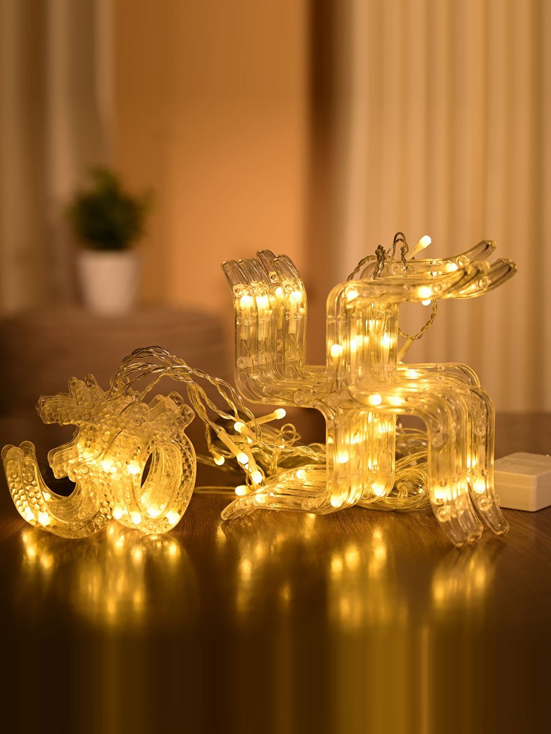 

Kuber Industries White & Transparent Swastik & Om LED String Lights