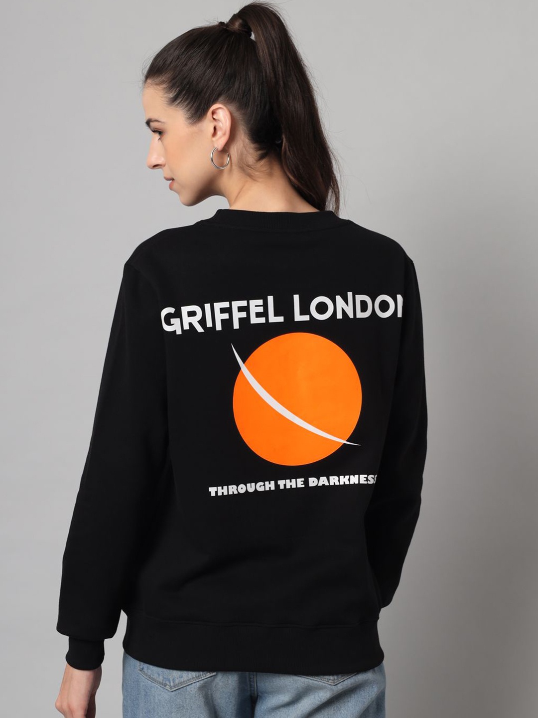 

GRIFFEL Women Typography Printed Round Neck Sweatshirt, Black