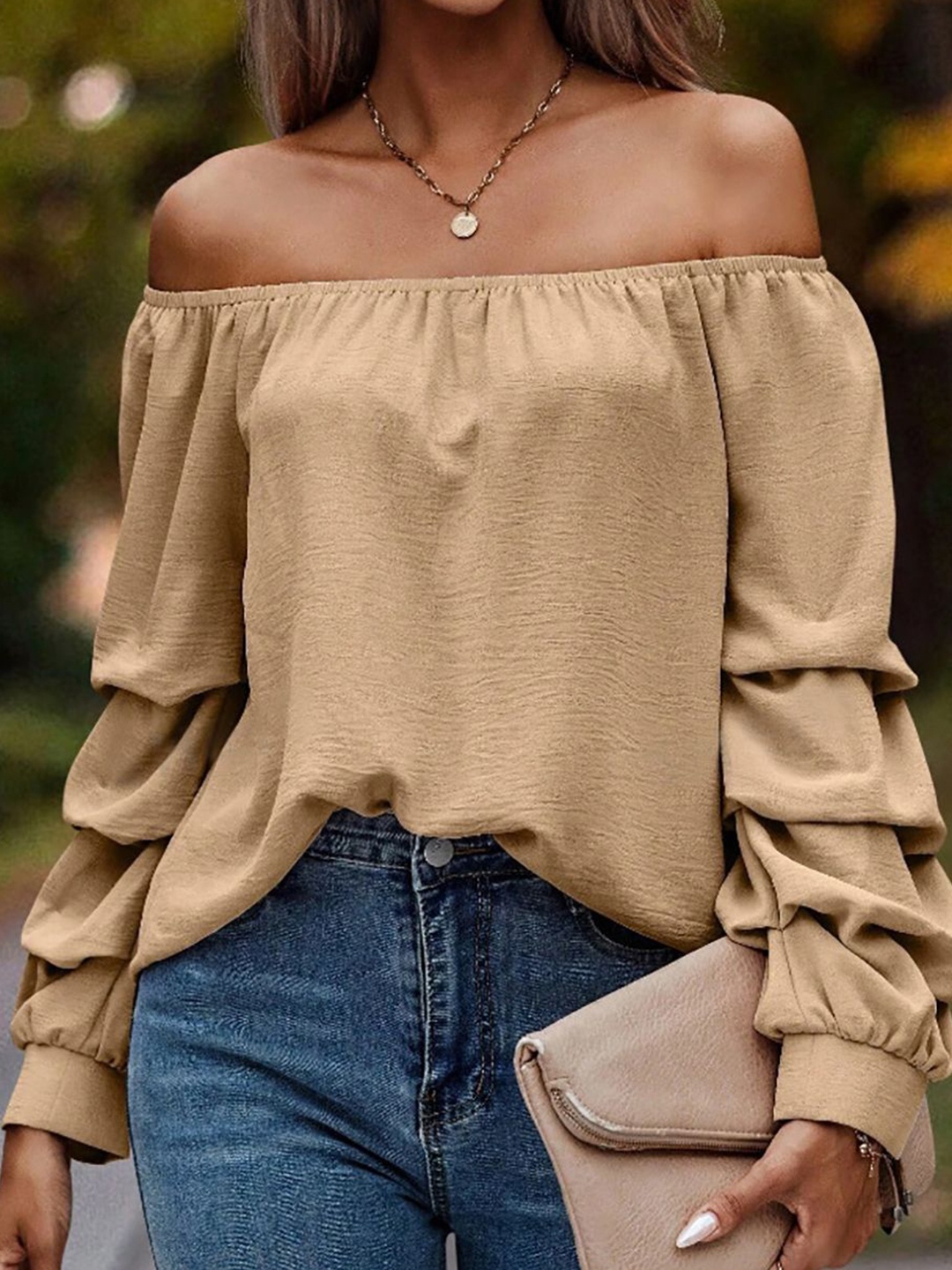 

StyleCast x Revolte Women Solid Off-Shoulder Top, Khaki