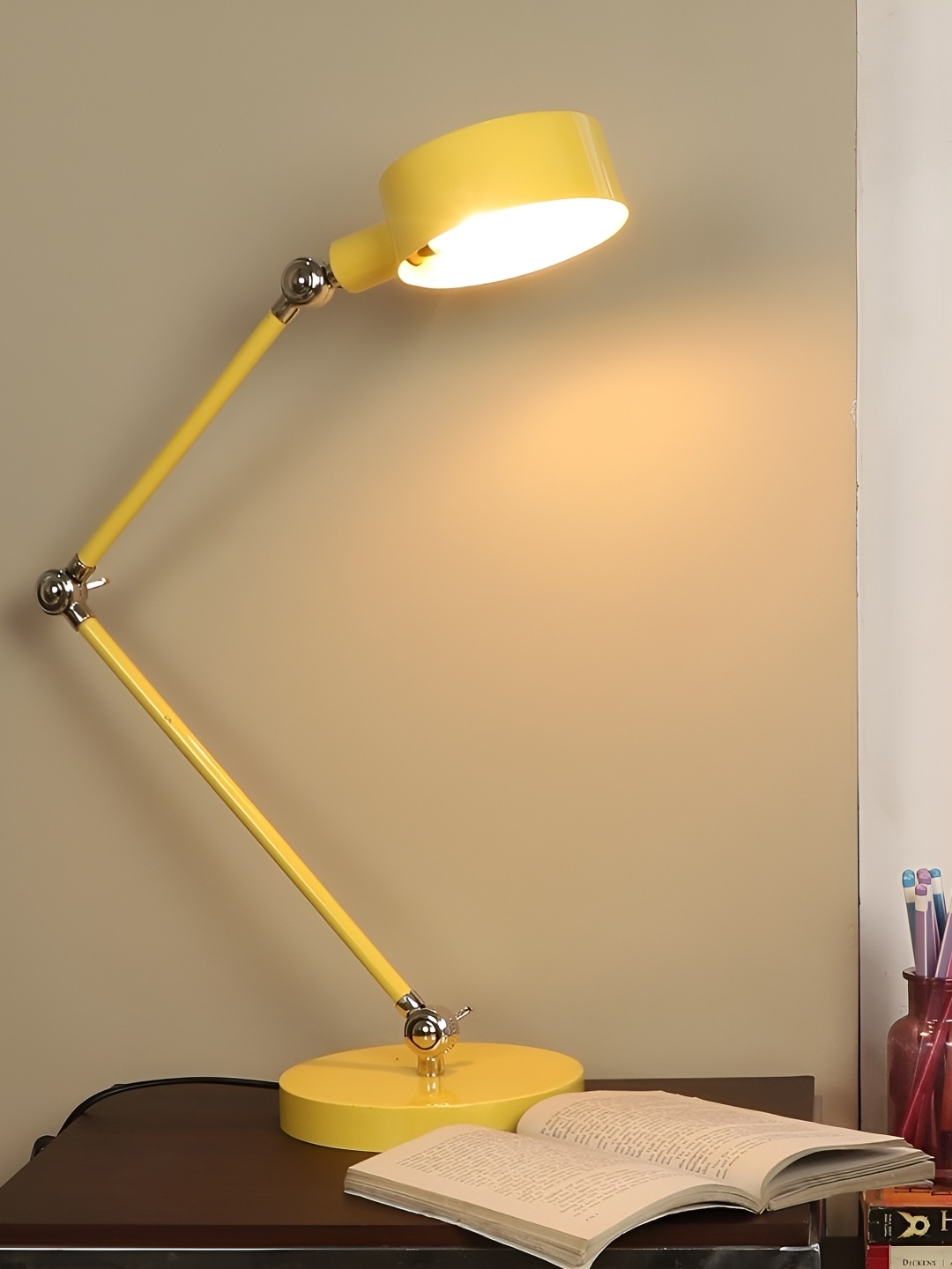 

pristine interiors Yellow Metal Contemporary Cylindrical Shaped Table Lamp