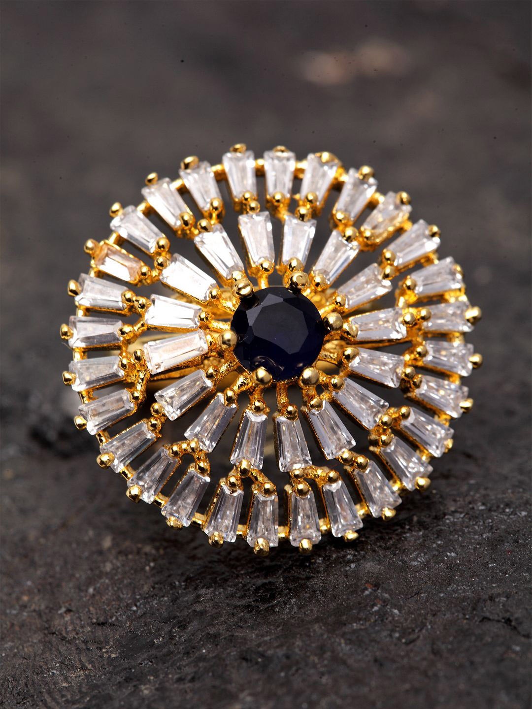 

ANIKAS CREATION Gold Plated American Diamond Studded Adjustable Finger Ring