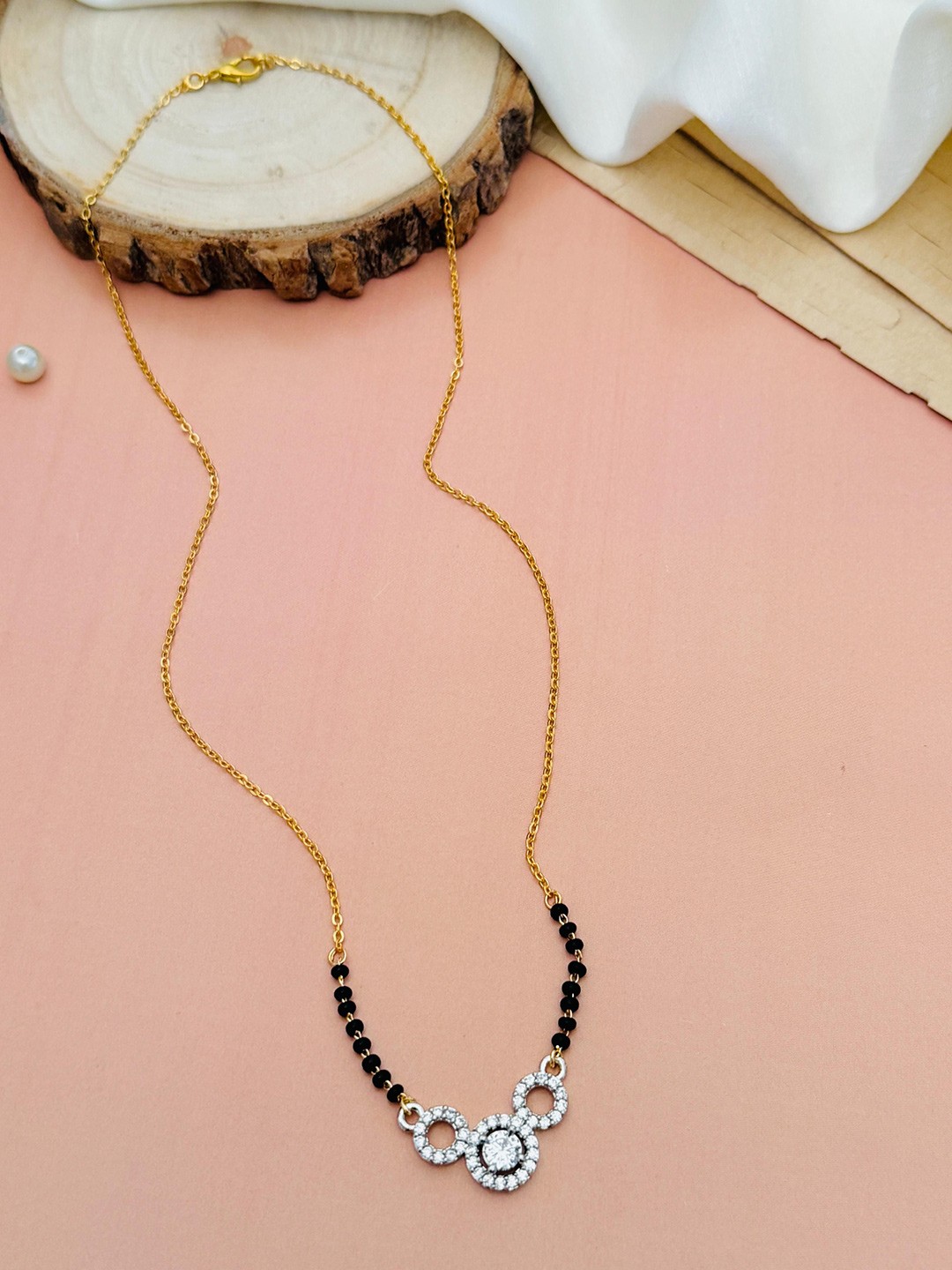

ABDESIGNS Gold-Plated American Diamond Studded & Beaded Mangalsutra