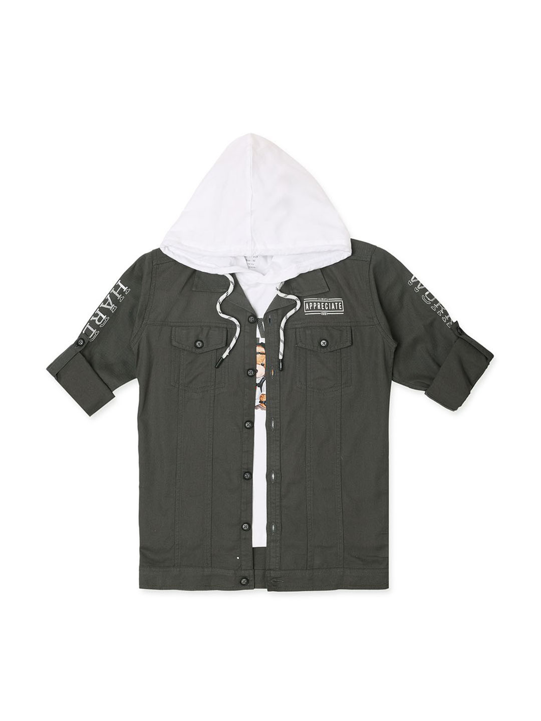 

CAVIO Boys Pure Cotton Cavio Spread Collar Lightweight Open Front Jacket And T-Shirt, Green
