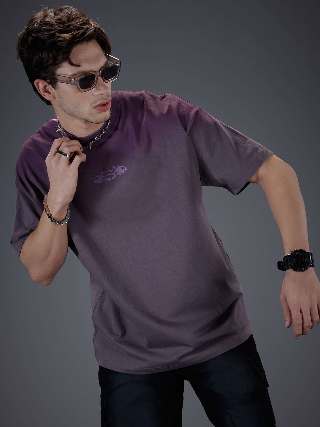 

SOKO STREET Graphic Printed Oversized Ombre T-shirt, Purple