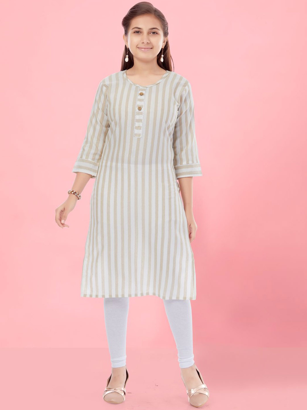 

BAESD Girls Striped Flared Sleeves Kurta, Cream