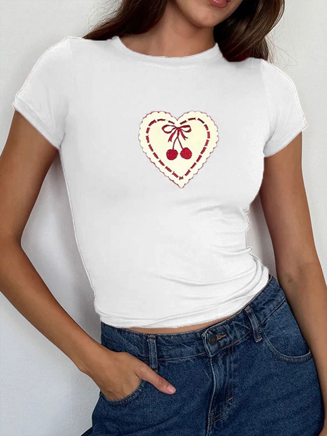 

StyleCast Women Graphic Printed Round Neck Top, White