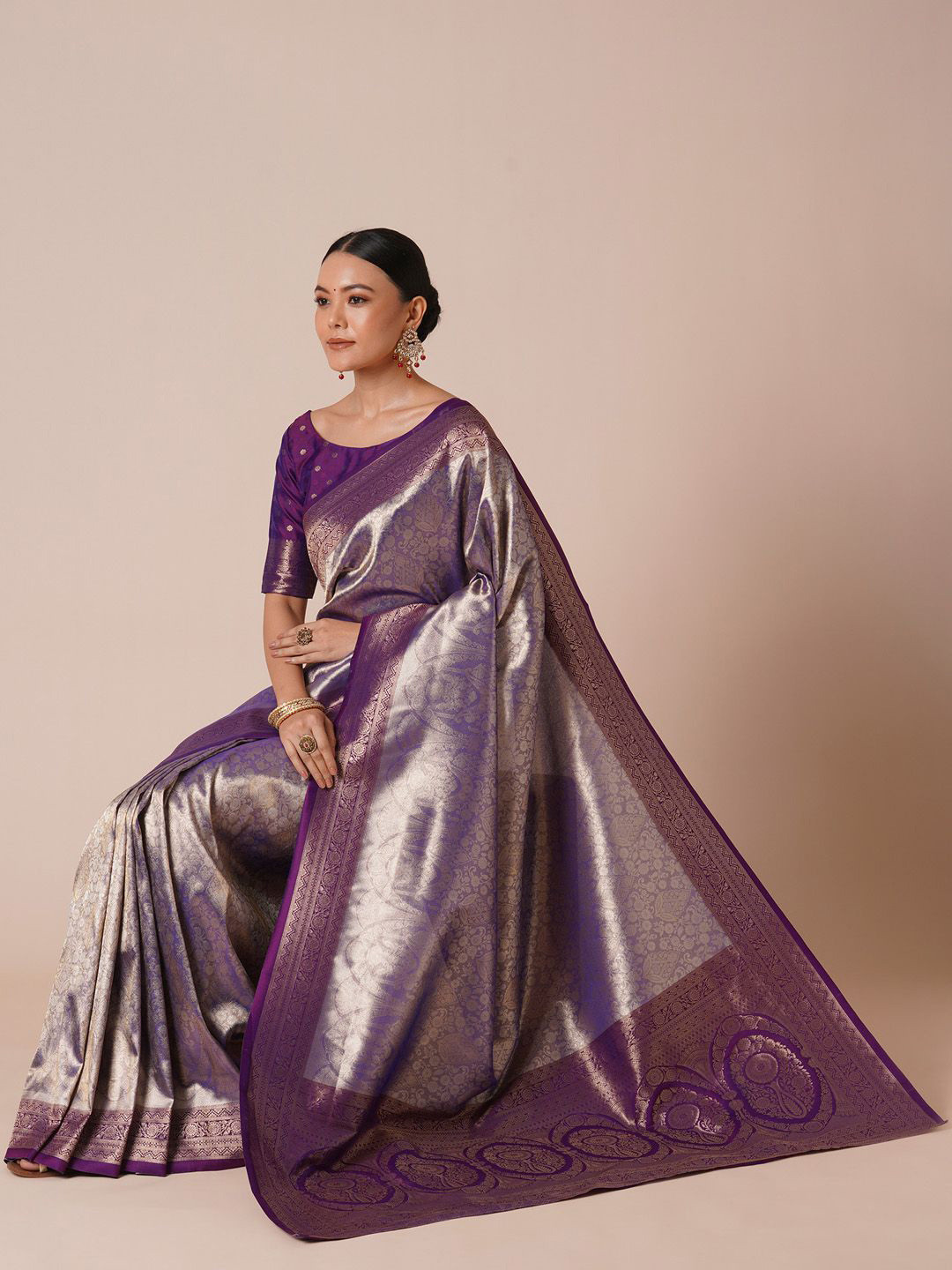 

House of Pataudi Woven Design Saree With Blouse Piece, Purple
