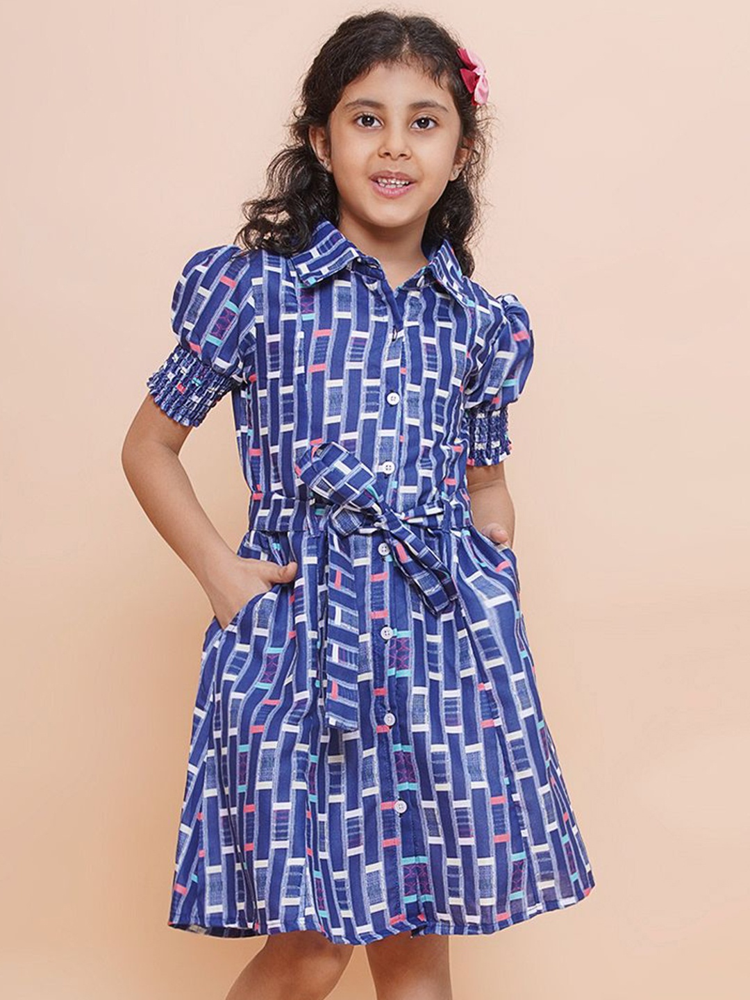 

Arshia Fashions Girls Geometric Print Shirt Dress, Blue