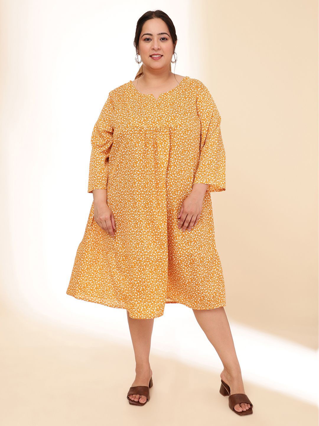 

DressBerry Floral Print A-Line Dress, Mustard