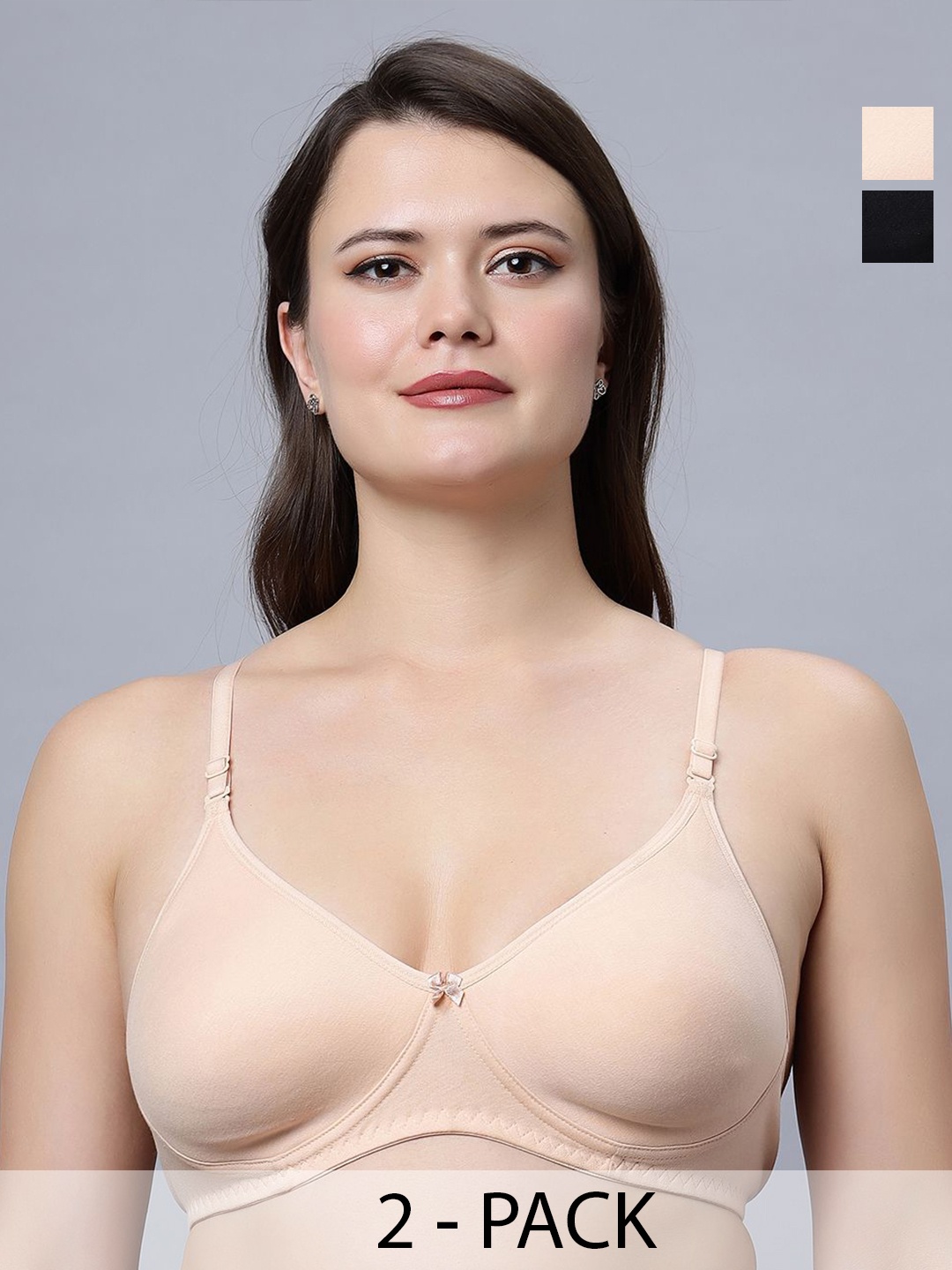 

In Care Pack Of 2 Pure Cotton Underwired Full Coverage T-shirt Bra, Beige