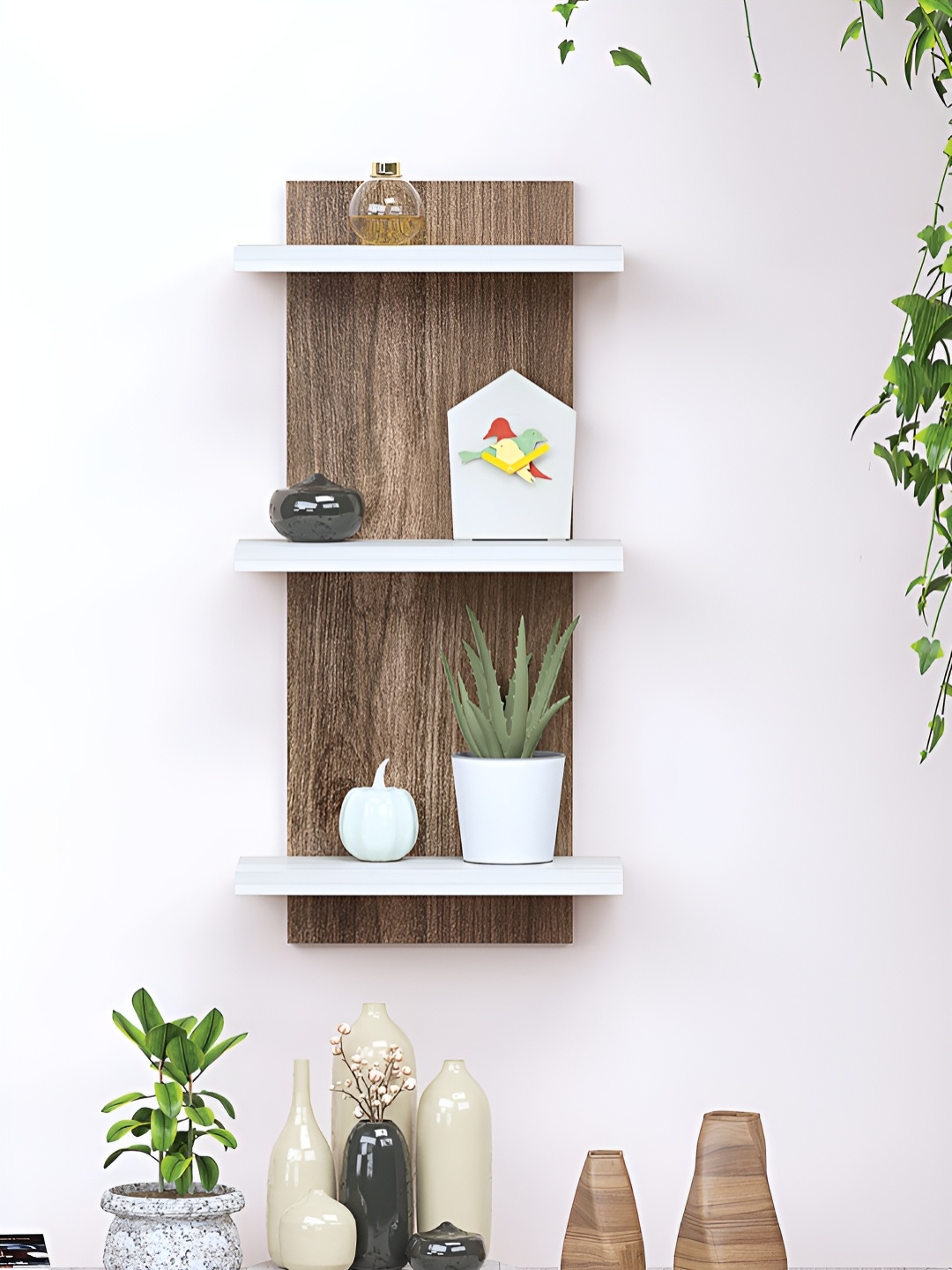 

RANDOM White & Brown Engineered Wood Multipurpose Storage Wall Shelf