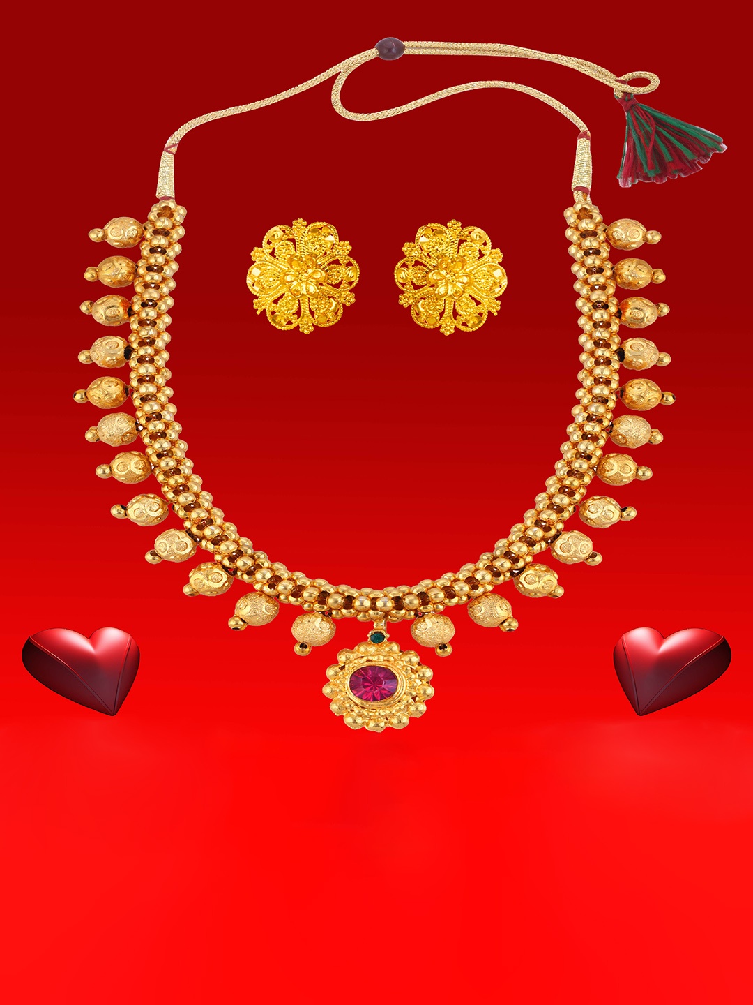 

Heer Collection Gold-Plated Artificial Stones Studded Choker Jewelry Set