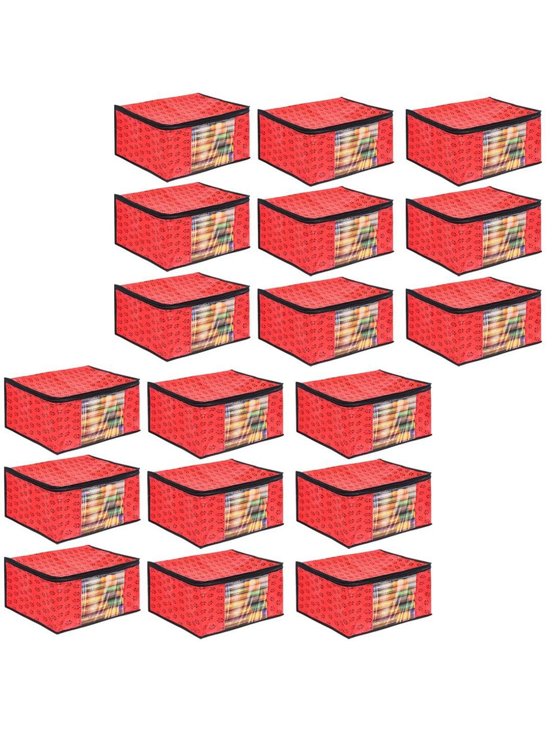

prettykrafts Red & Black 18 Pieces Printed Foldable Saree Covers Organisers