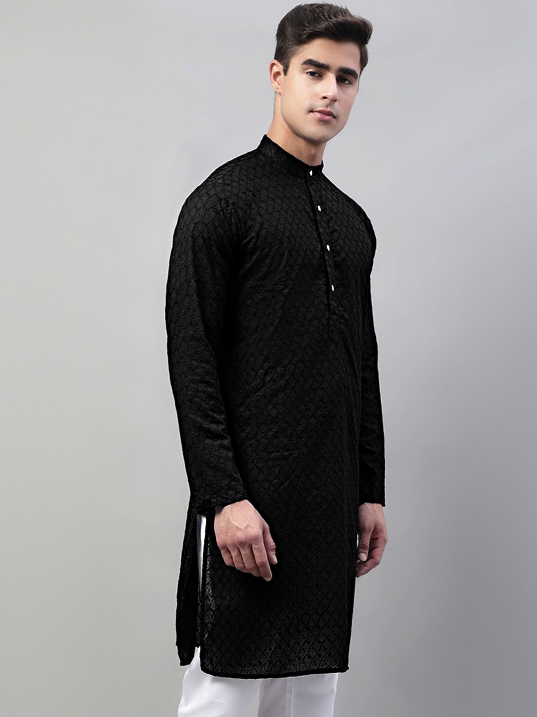 

Jompers Men Woven Design Embroidered Cotton Kurta, Black