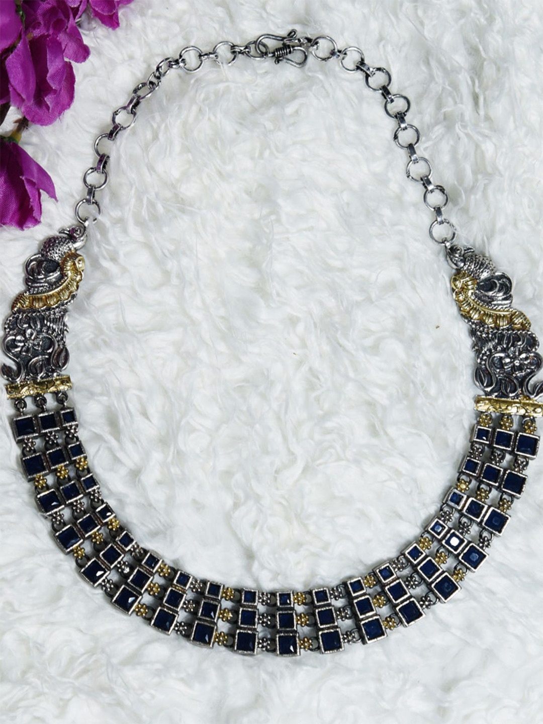 

VIRAASI Silver-Plated Stones Studded Oxidised Necklace