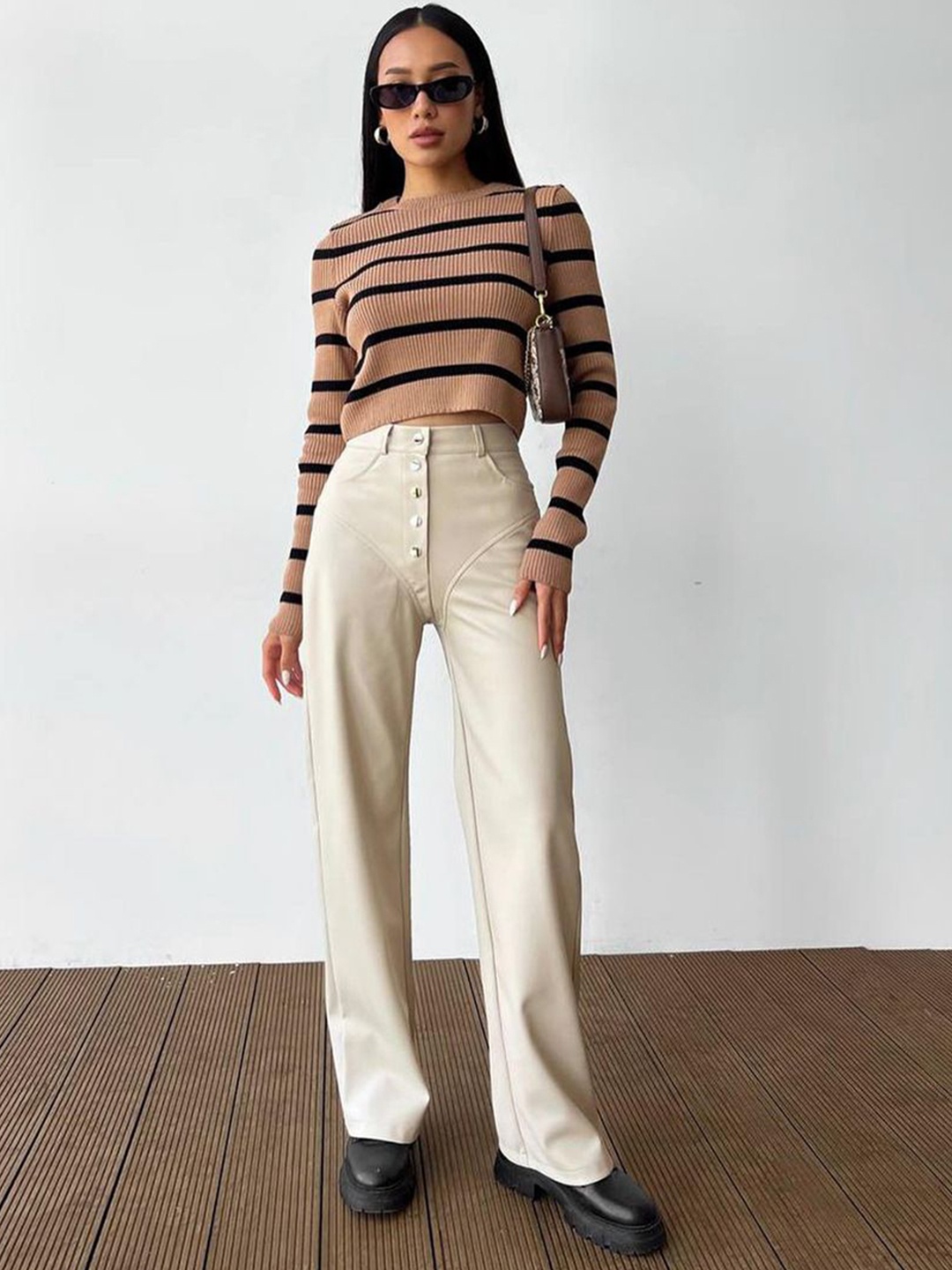 

StyleCast x Revolte Women Straight Fit Trousers, Beige