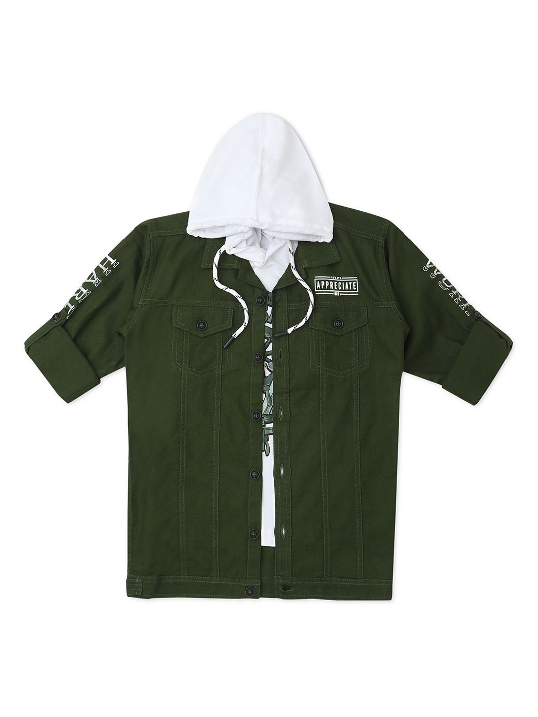 

CAVIO Boys Cotton Lightweight Jacket & T-Shirt, Green