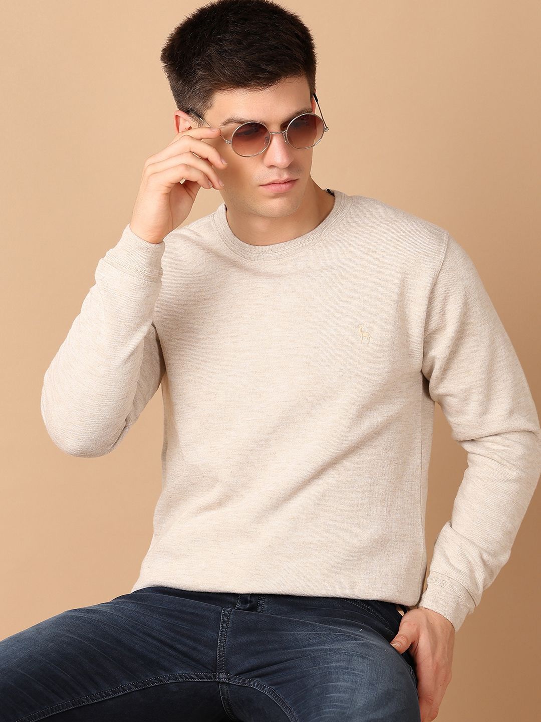 

V-Mart Men Cotton Round Neck Pullover Sweater, Beige