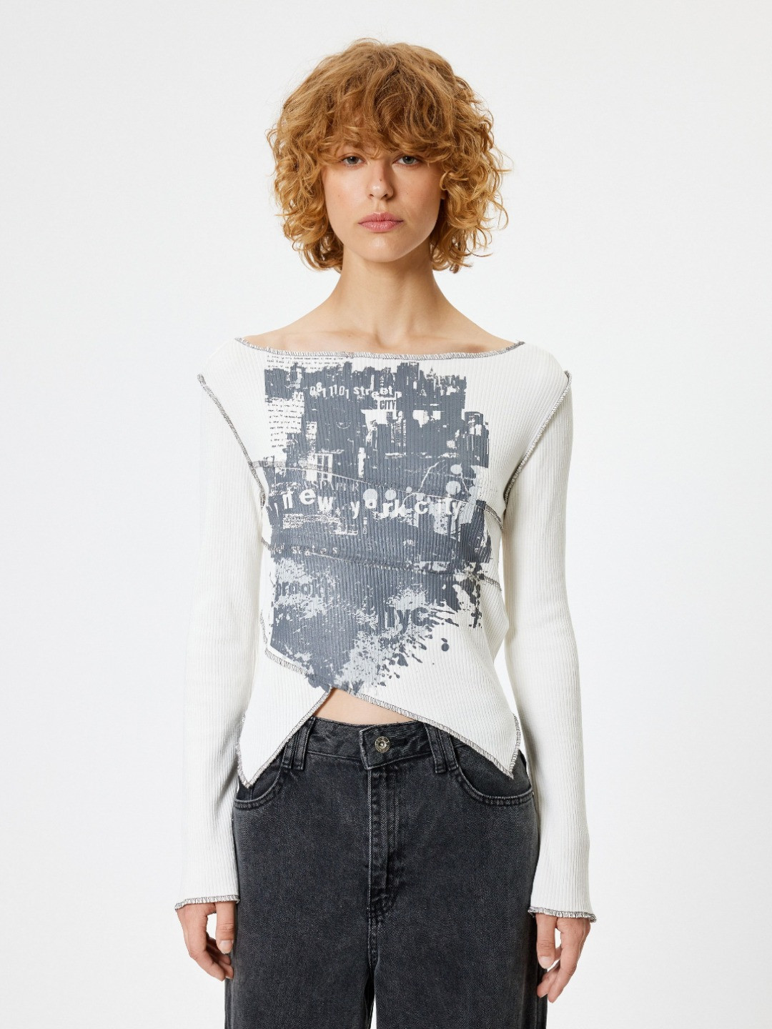 

Koton Women Abstract Printed Round Neck T-shirt, White