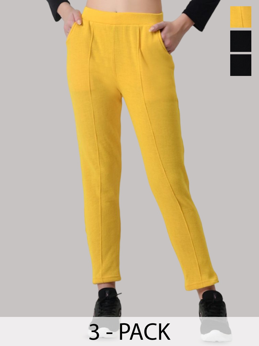 

BAESD Pack Of 3 Women Relaxed High-Rise Trousers, Yellow