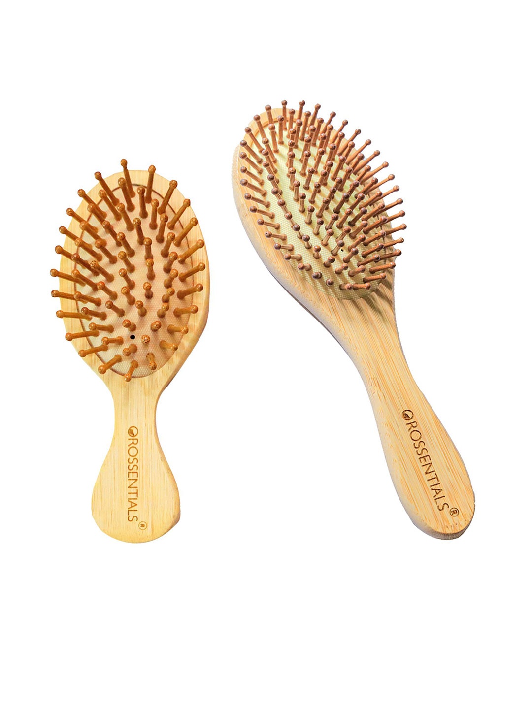 

OROSSENTIALS Set Of 2 Wooden Hair Brush, Brown