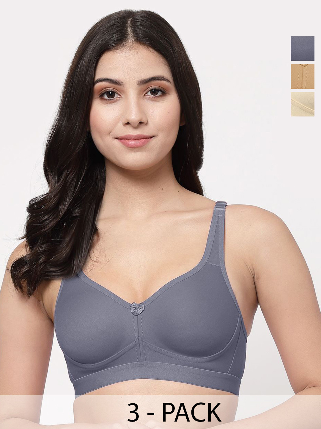 

College Girl Pack Of 3 Underwired Full Coverage Lightly Padded Minimizer Bra, Nude