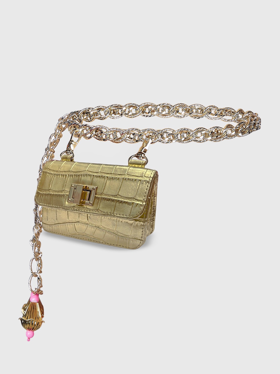 

Papa Don't Preach Women Leather Structured Sling Bag, Gold