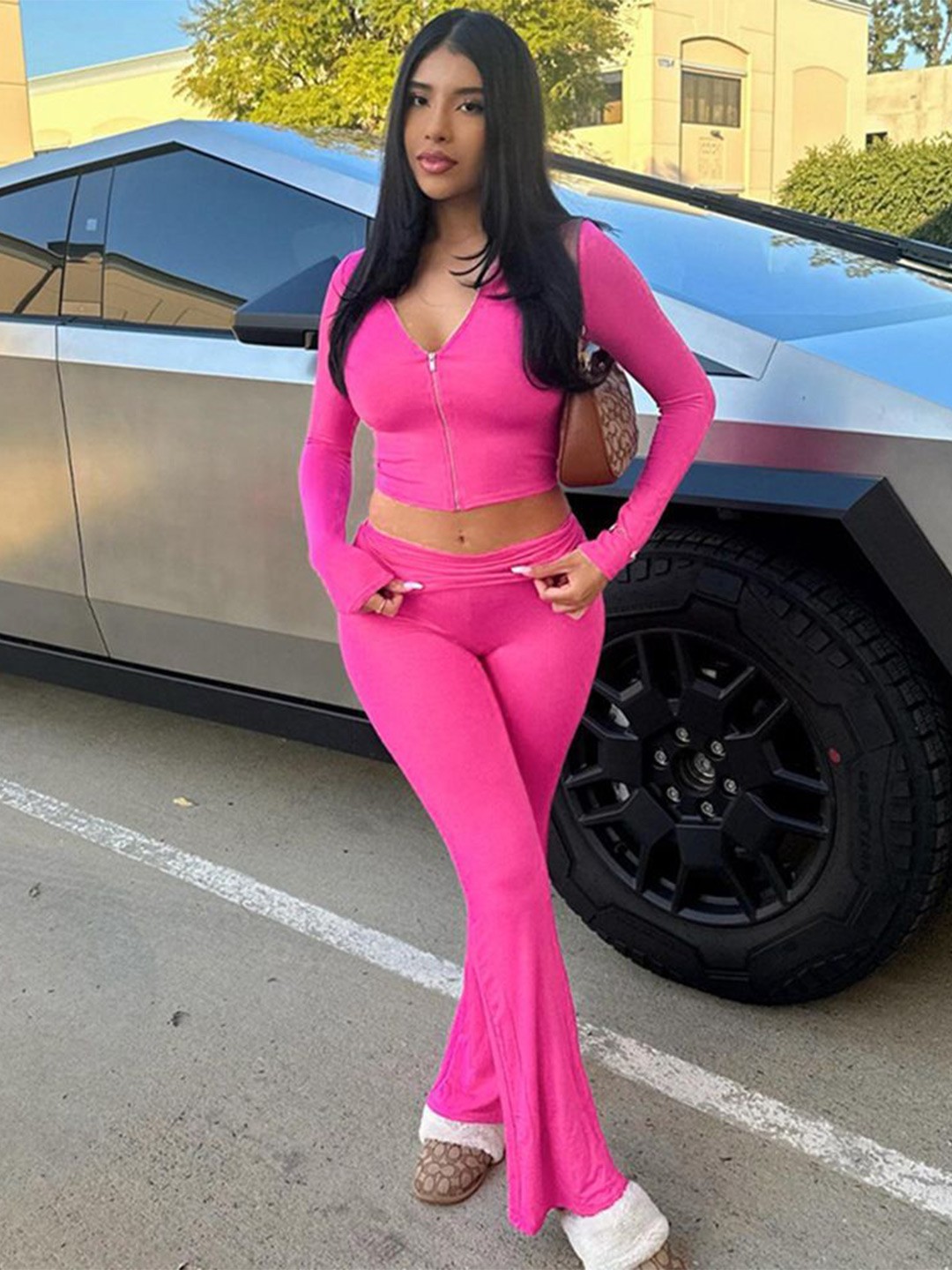 

StyleCast x Revolte V-Neck Crop Top with Trousers, Fuchsia