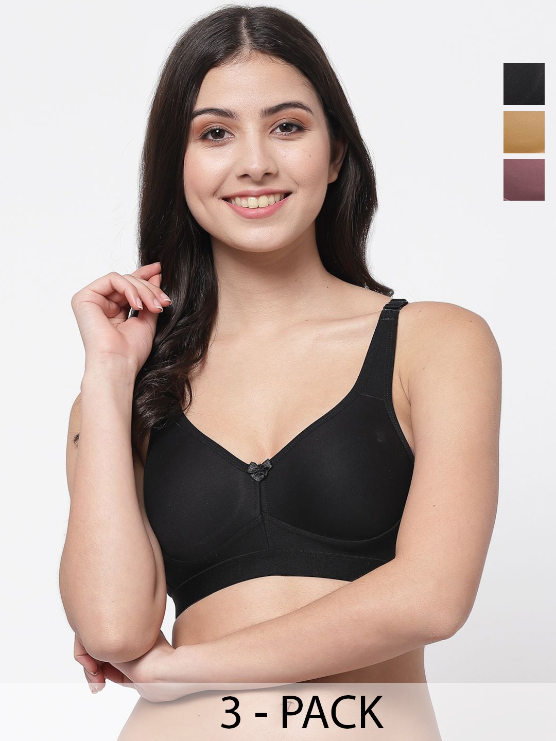 

College Girl Pack of 3 Full Coverage Lightly Padded Bra, Black