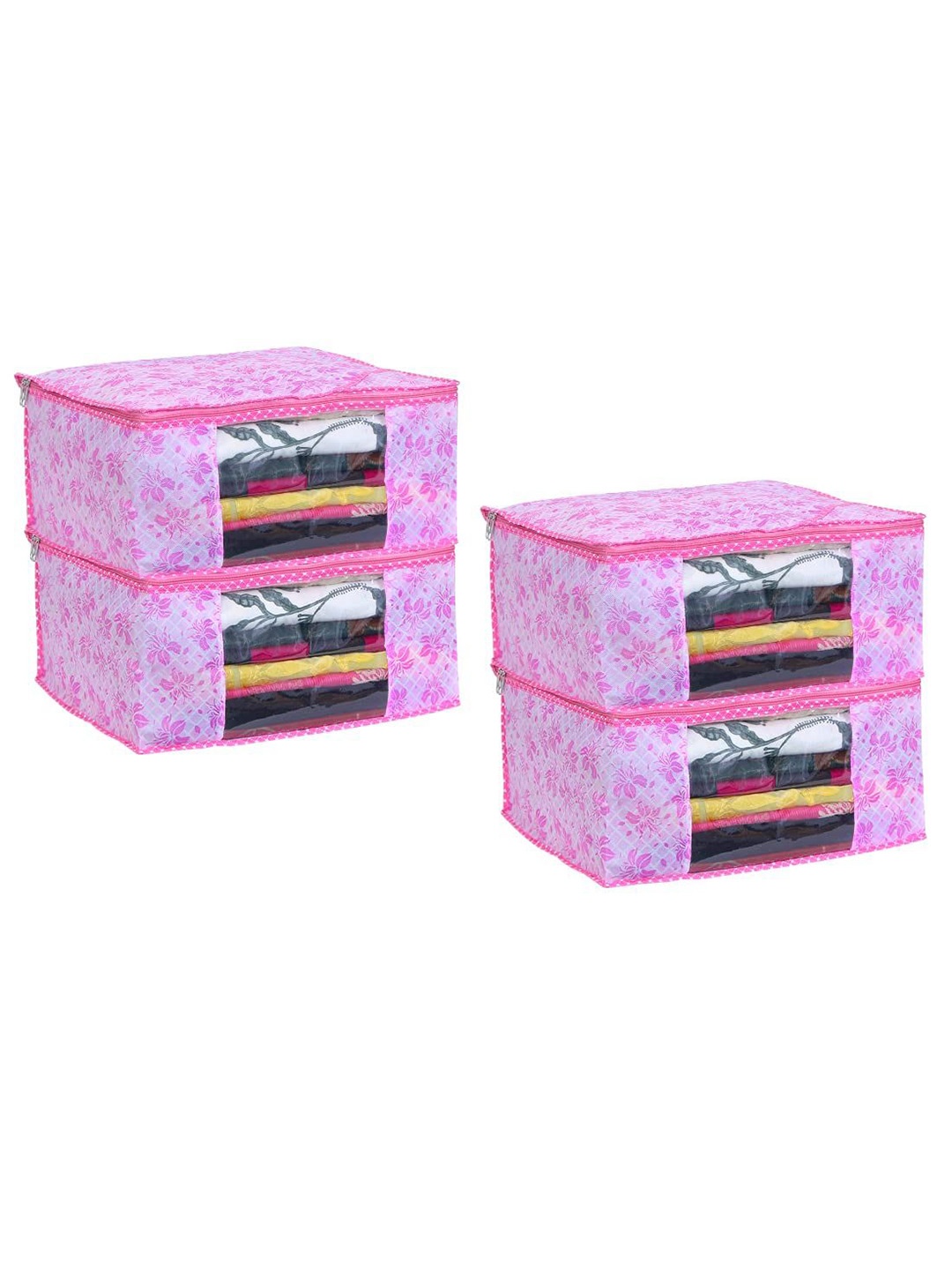 

prettykrafts Pink 4 Pieces Printed Foldable Saree Covers Organisers