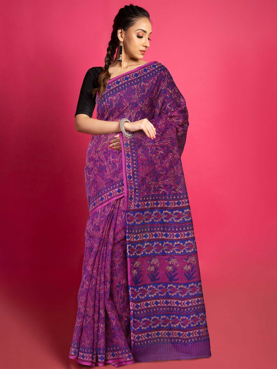 

Unnati Silks Ethnic Motifs Net Handloom Kota Saree with Blouse Piece, Purple
