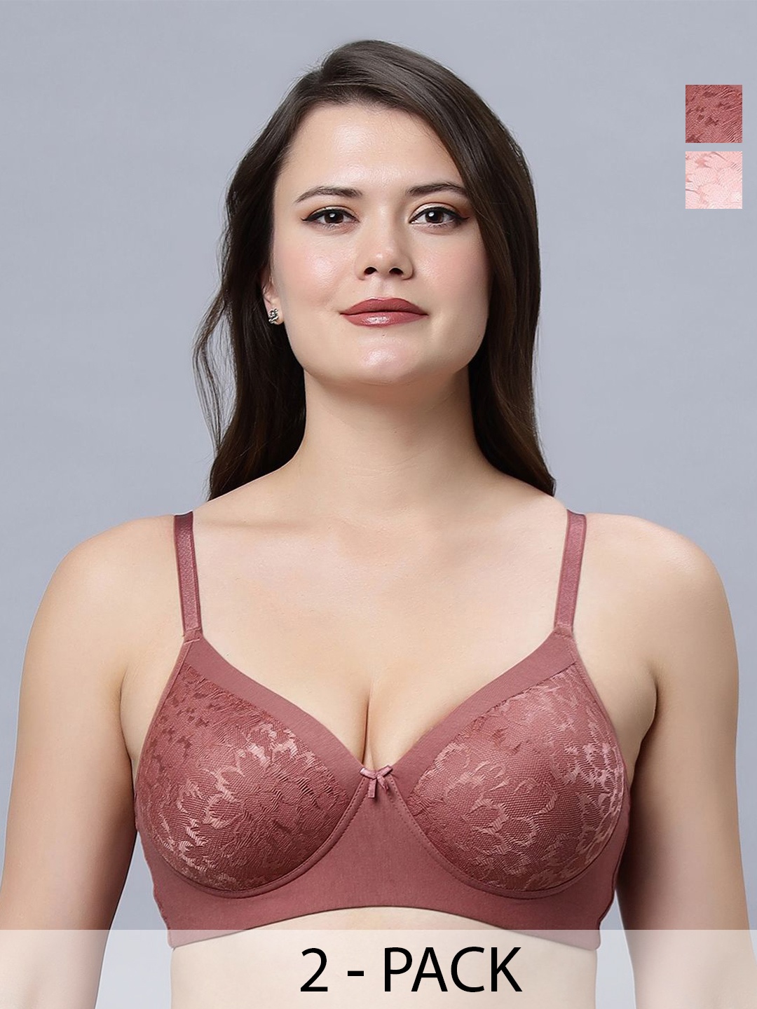 

In Care Women Pack of 2 Full Coverage Heavily Padded Push-up Bra, Camel brown