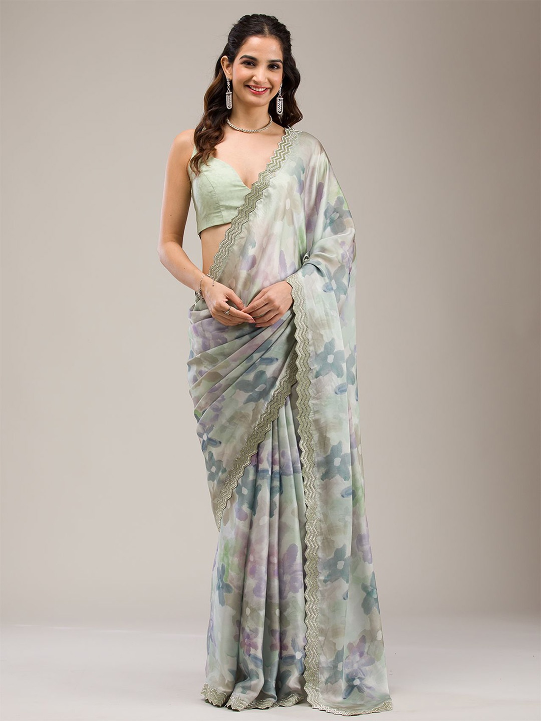 

Koskii Beads and Stones Pure Georgette Saree, Green