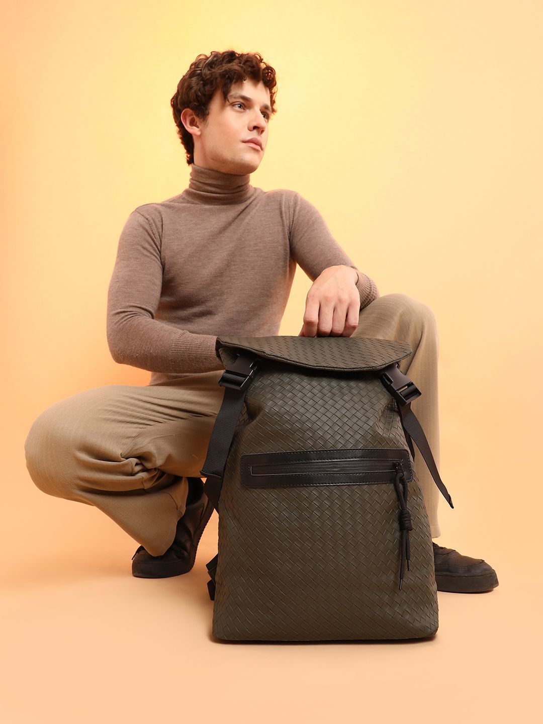 

French Accent Men Leather Backpack, Green