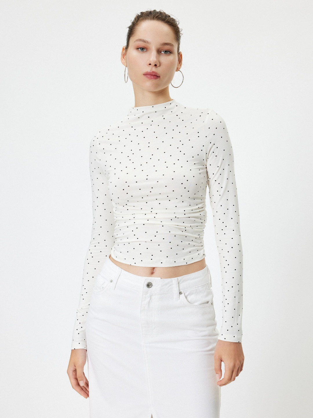 

Koton Women Conversational Printed Henley Neck Cotton T-shirt, White