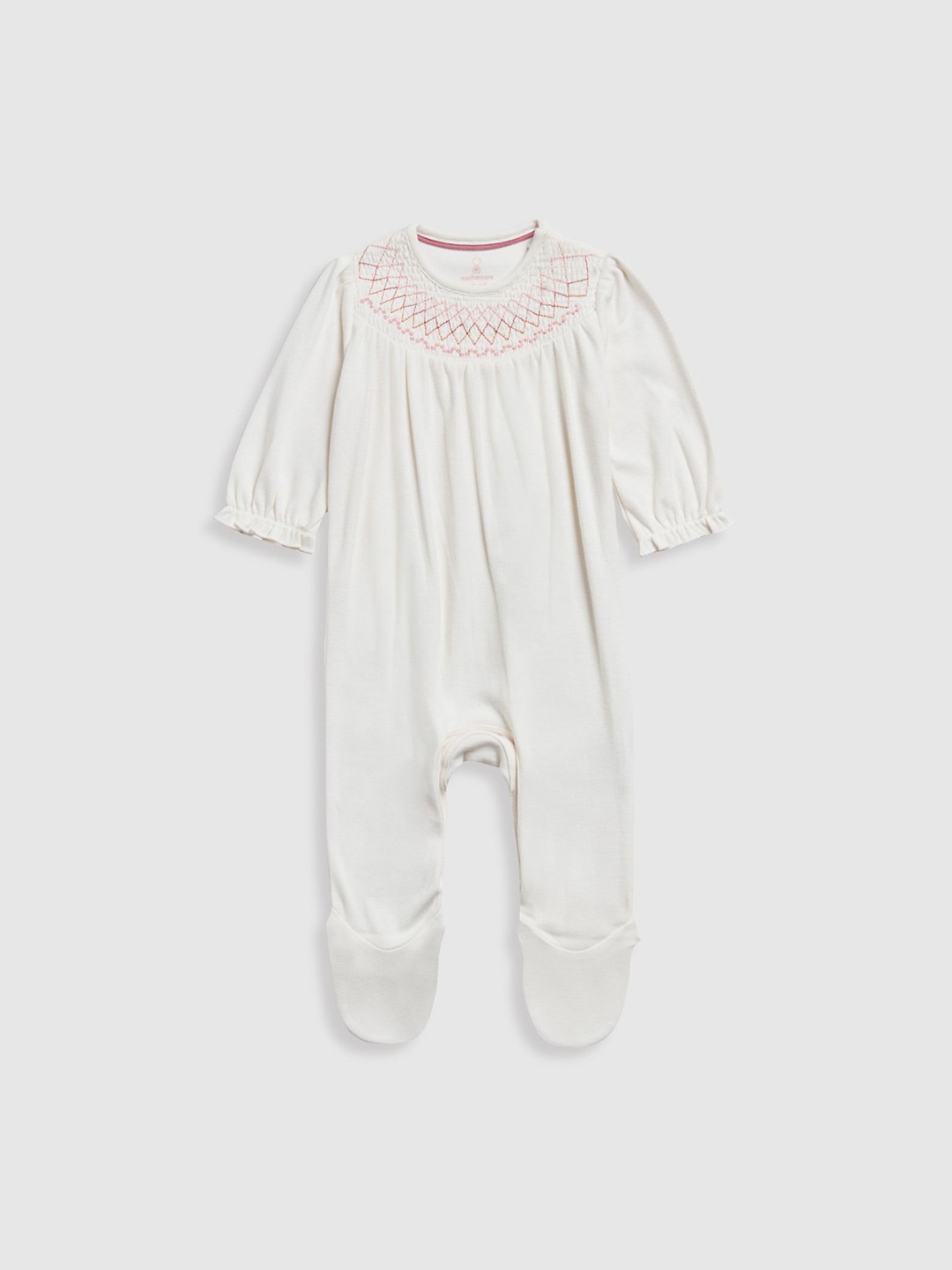 

mothercare Girls Embroidered Cotton Sleepsuit, Cream