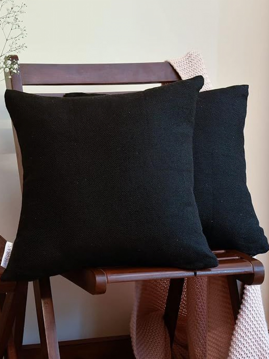 

FABURAA Black 5 Pieces Jute Silk Square Cushion Covers