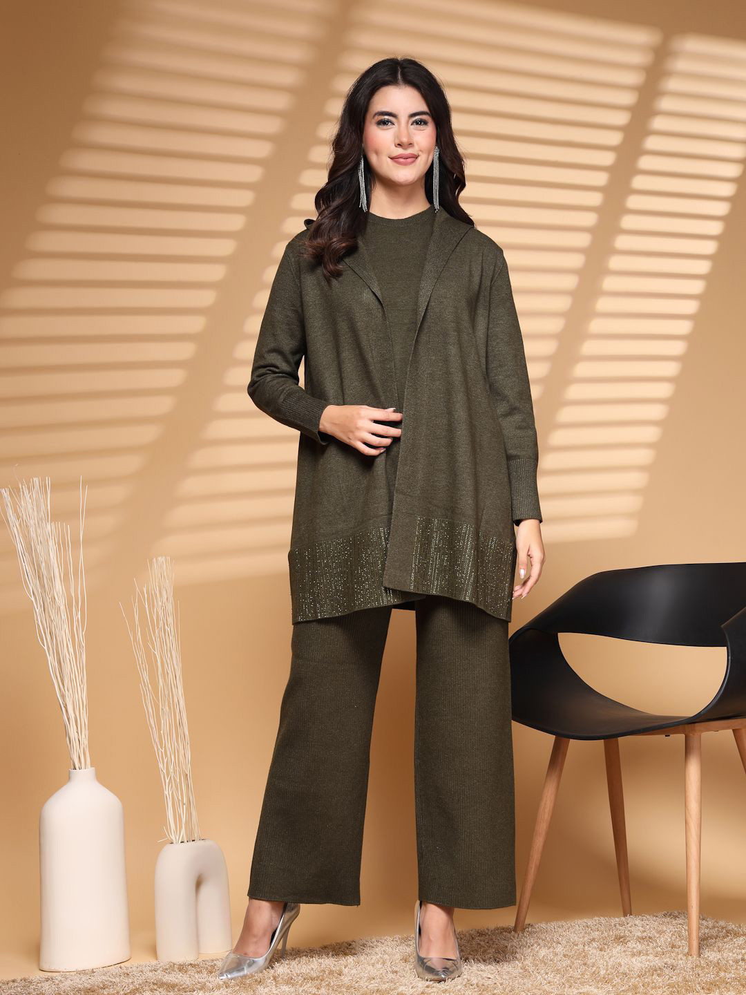 

Mafadeny Hooded Long Sleeve Shrug Top & Trouser, Green