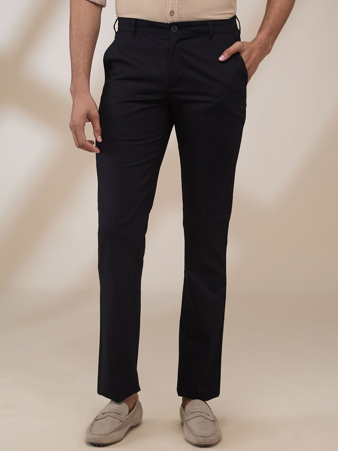 

ColorPlus Men Cotton Slim Fit Formal Trousers, Black