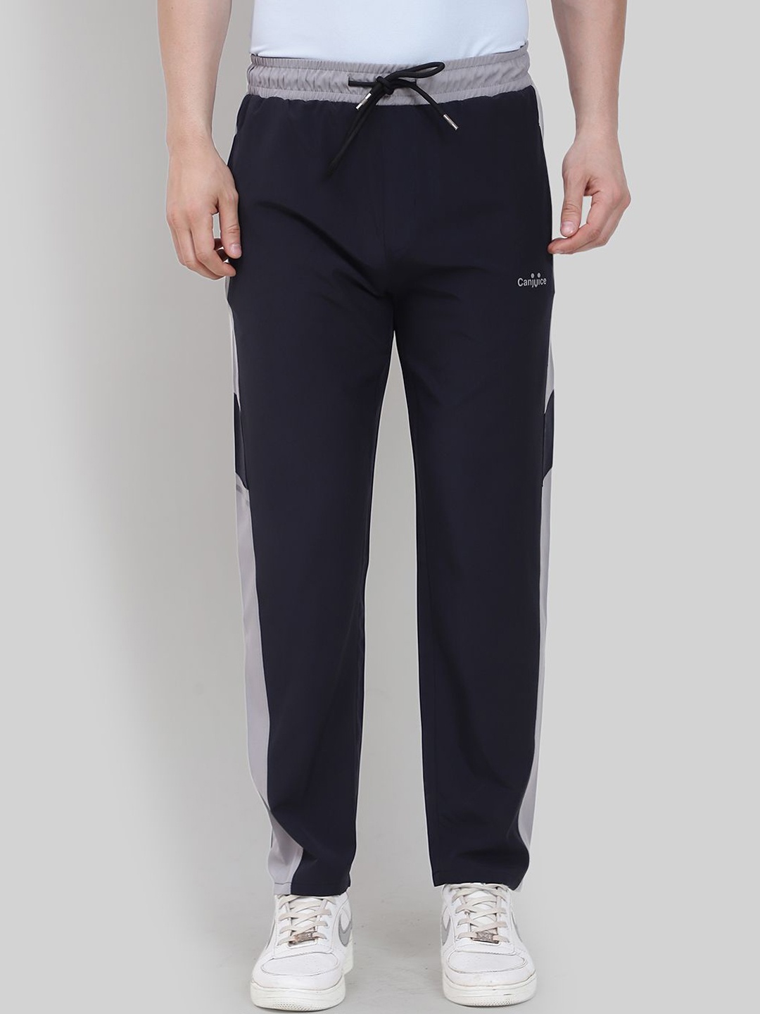 

Canjuice Men Colorblocked Mid-Rise Track Pants, Navy blue