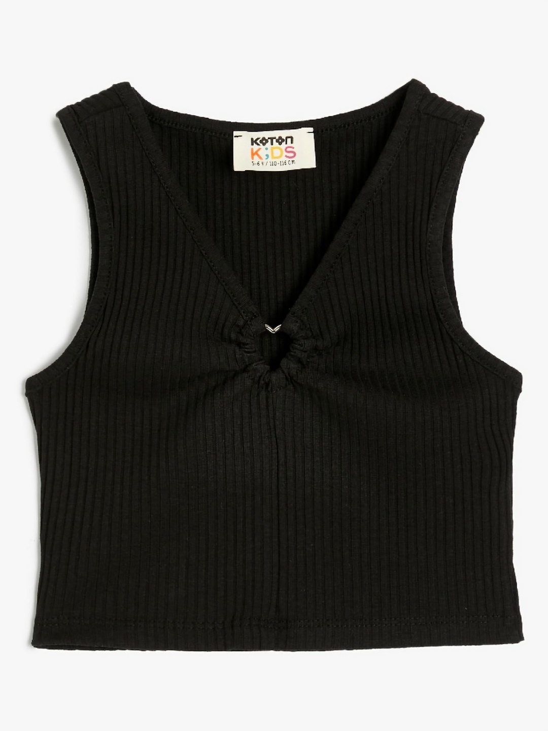 

Koton Girls V-Neck Solid Cotton Top, Black