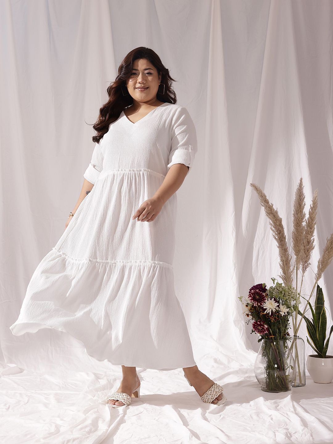 

CURVY STREET Crepe Fit- Flare Maxi Dress, White