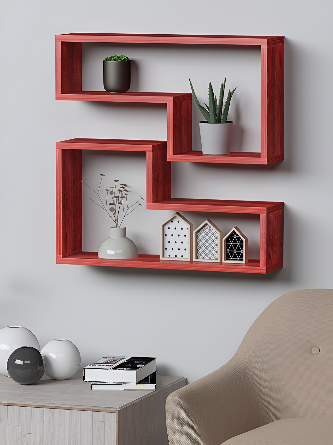 

RANDOM Red 2 Pieces Engineered Wood Multipurpose Storage Wall Shelf