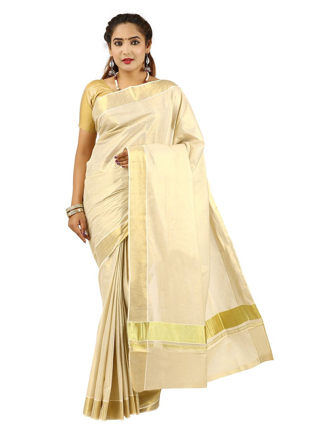 

Rst R Selvamani Tex Zari Pure Cotton Kasavu Saree, Off white