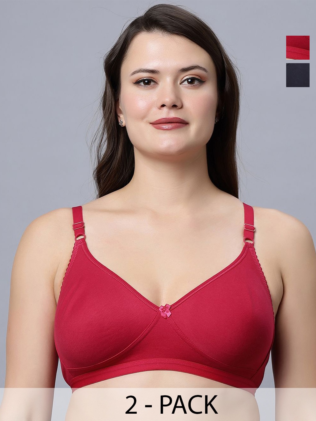 

In Care Women Pack of 2 Full Coverage Non Padded and Non-Wired seamless cups T-shirt Bra, Navy blue