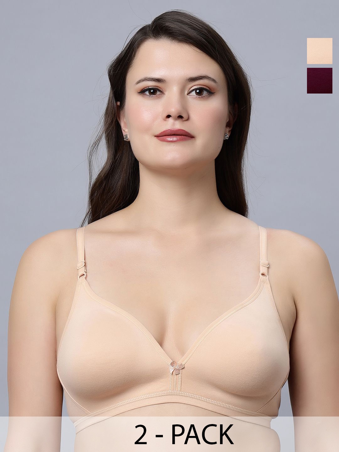 

In Care Women Pack of 2 Medium Coverage Non Padded Solid T-shirt Bra, Beige