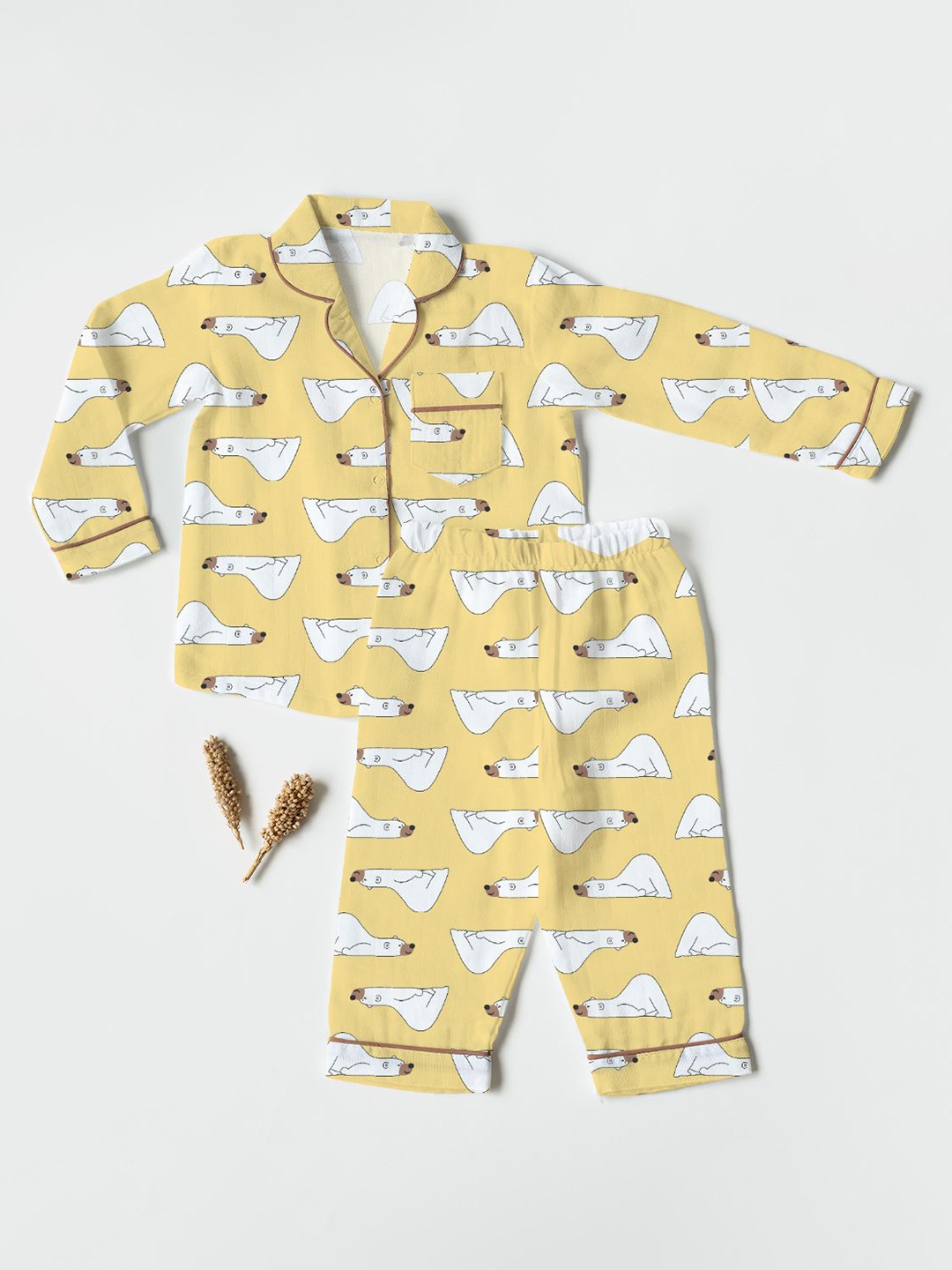 

The Boo Boo Club Kids Pure Cotton Conversational Printed Night suit, Yellow