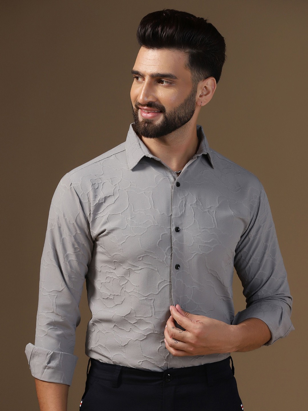 

TAGDO Men Standard Spread Collar Solid Casual Shirt, Grey