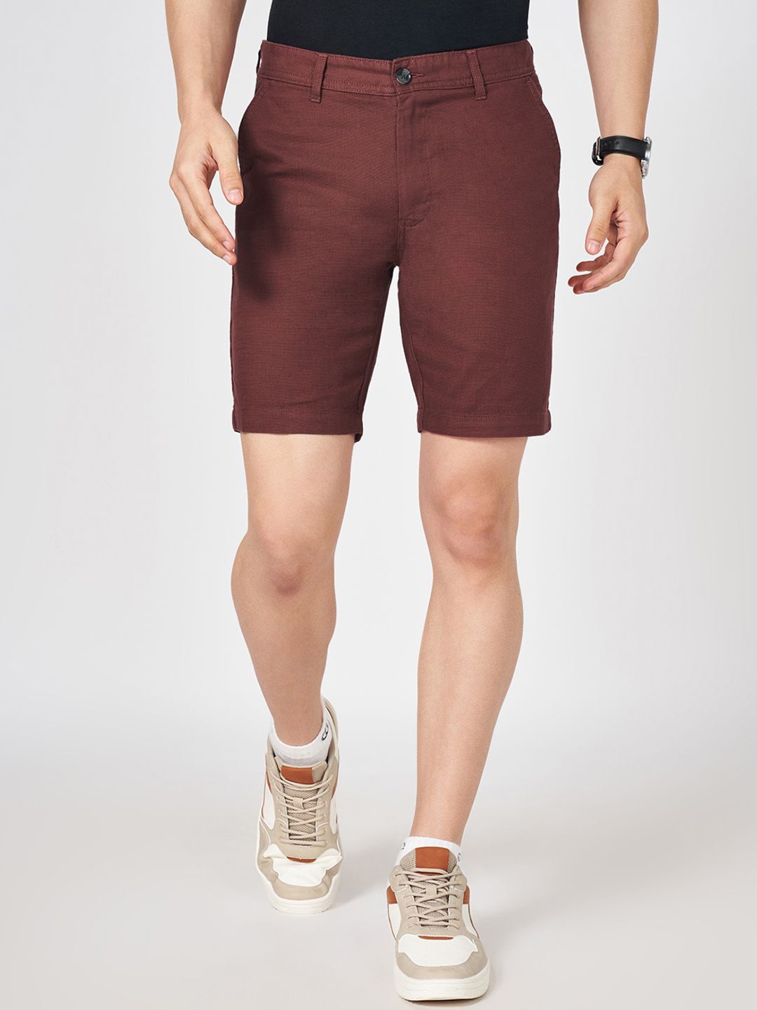 

BYFORD by Pantaloons Men Solid Slim Fit Cotton Shorts, Brown