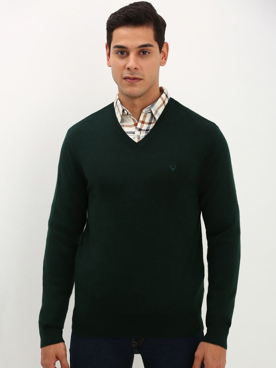 

Allen Solly Men V Neck Full Sleeves Woollen Pullover, Green